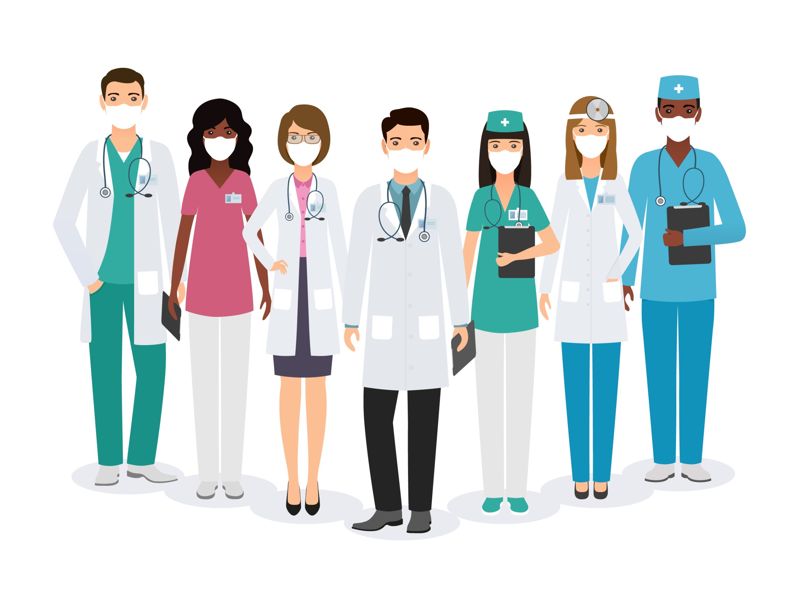 A cartoon style illustration of a healthcare team