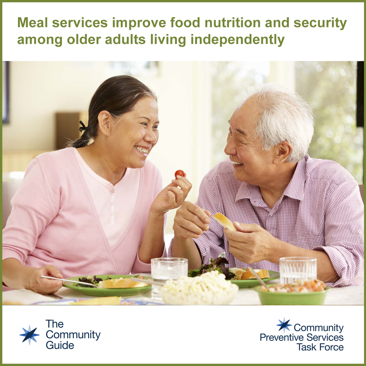 Use this image for social media to promote the CPSTF finding for Congregate Meal Services for Older Adults