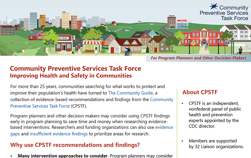 The upper portion of the print version of the CPSTF/Community Guide informational flyer