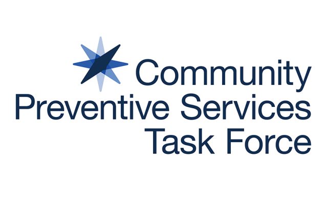 An eight point compass rose in three shades of blue next to the words Community Preventive Services Task Force